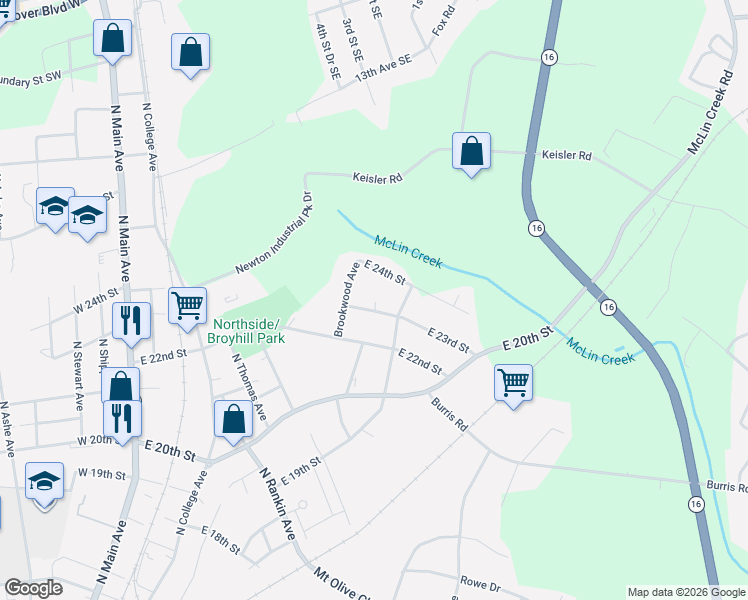 map of restaurants, bars, coffee shops, grocery stores, and more near 807 East 24th Street in Newton