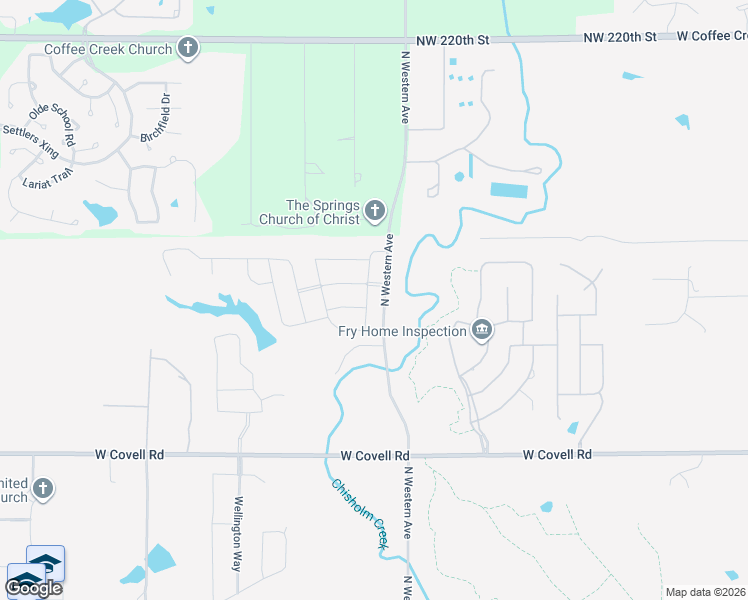 map of restaurants, bars, coffee shops, grocery stores, and more near 3300 North Western Avenue in Edmond