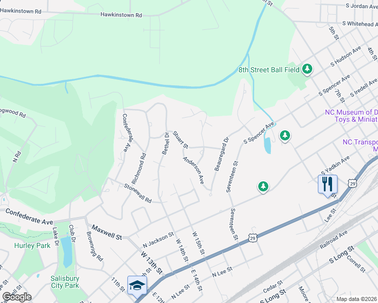 map of restaurants, bars, coffee shops, grocery stores, and more near 305 Stuart Street in Salisbury