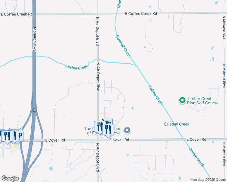 map of restaurants, bars, coffee shops, grocery stores, and more near 3224 Wakefield Road in Edmond