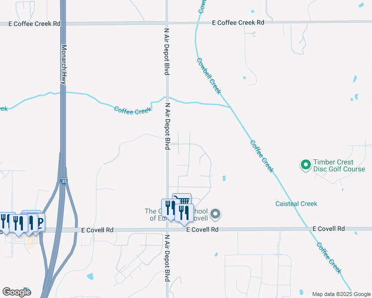 map of restaurants, bars, coffee shops, grocery stores, and more near 3301 Wakefield Road in Edmond