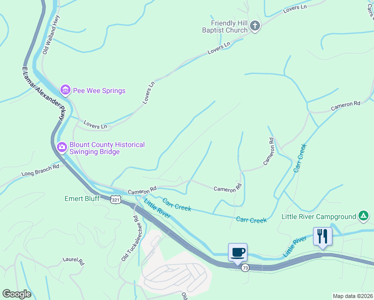map of restaurants, bars, coffee shops, grocery stores, and more near 448 Mountain Retreat Road in Townsend