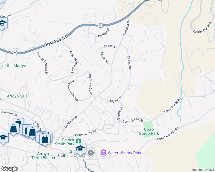 map of restaurants, bars, coffee shops, grocery stores, and more near 1397 Camino Sin Salida in Santa Fe