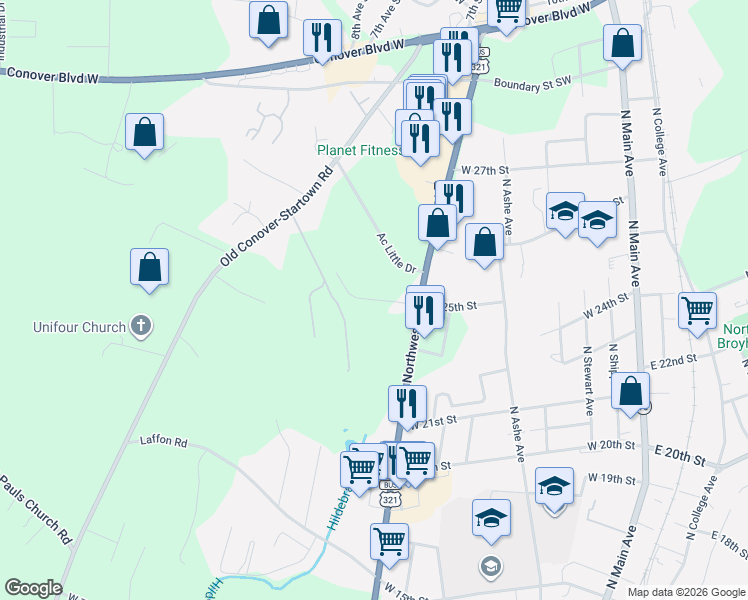 map of restaurants, bars, coffee shops, grocery stores, and more near 760 West 25th Street in Newton