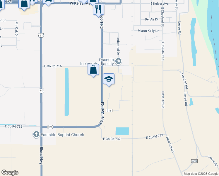 map of restaurants, bars, coffee shops, grocery stores, and more near 1425 Ohlendorf Road in Osceola