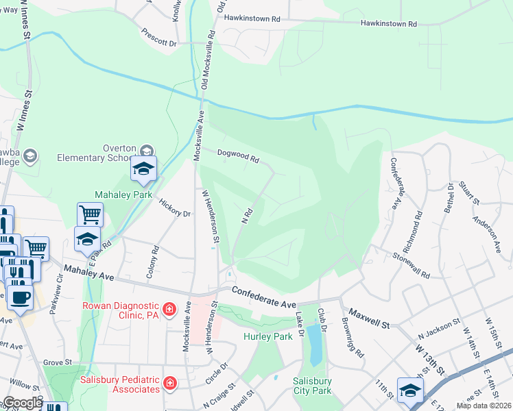 map of restaurants, bars, coffee shops, grocery stores, and more near 10 North Road in Salisbury