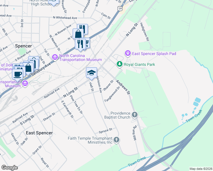 map of restaurants, bars, coffee shops, grocery stores, and more near 813 Leonard Road in Salisbury