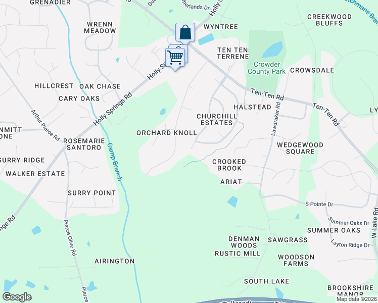 map of restaurants, bars, coffee shops, grocery stores, and more near 6809 Orchard Knoll Drive in Apex
