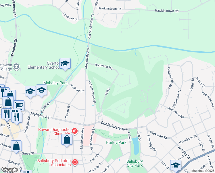 map of restaurants, bars, coffee shops, grocery stores, and more near 10 North Road in Salisbury