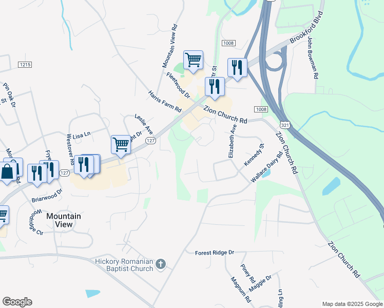 map of restaurants, bars, coffee shops, grocery stores, and more near 5101 Kennedy St in Hickory