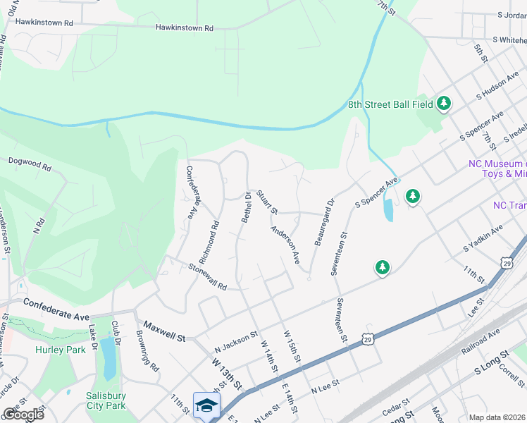 map of restaurants, bars, coffee shops, grocery stores, and more near 204 Stuart Street in Salisbury