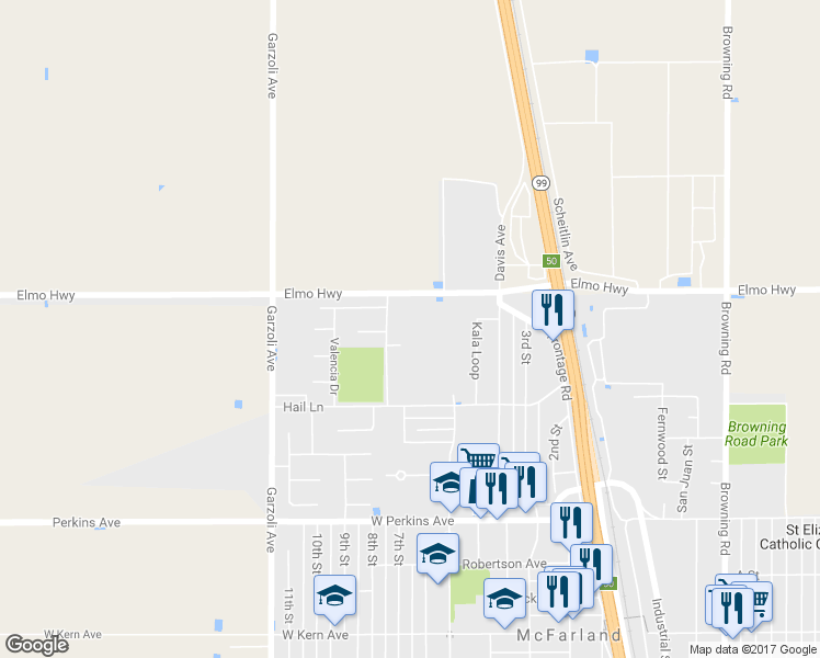 map of restaurants, bars, coffee shops, grocery stores, and more near 650 Hail Lane in McFarland