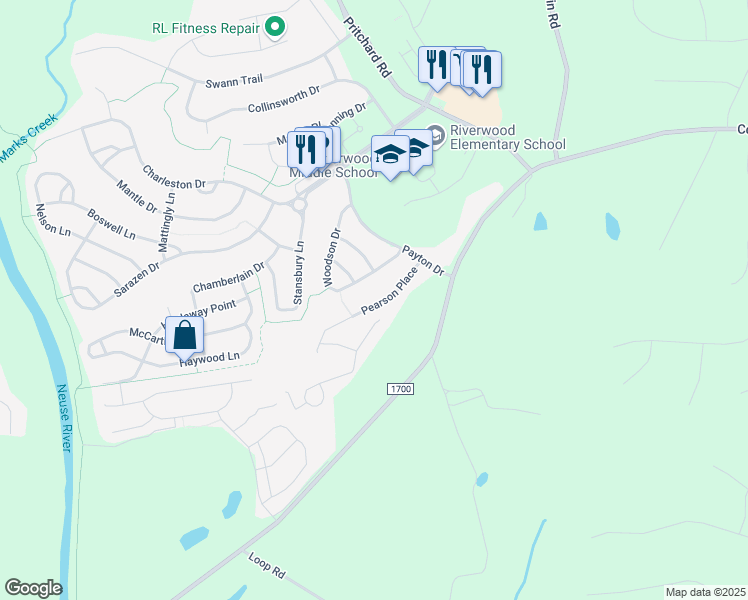 map of restaurants, bars, coffee shops, grocery stores, and more near 145 Pearson Place in Clayton