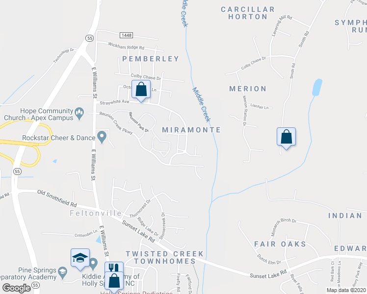 map of restaurants, bars, coffee shops, grocery stores, and more near 111 Portwind Lane in Apex