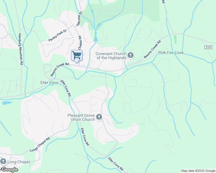 map of restaurants, bars, coffee shops, grocery stores, and more near 24 Pleasant Grove Road in Weaverville