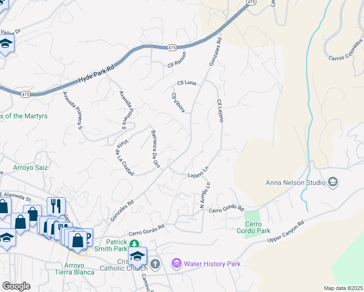 map of restaurants, bars, coffee shops, grocery stores, and more near 1397 Camino Sin Salida in Santa Fe
