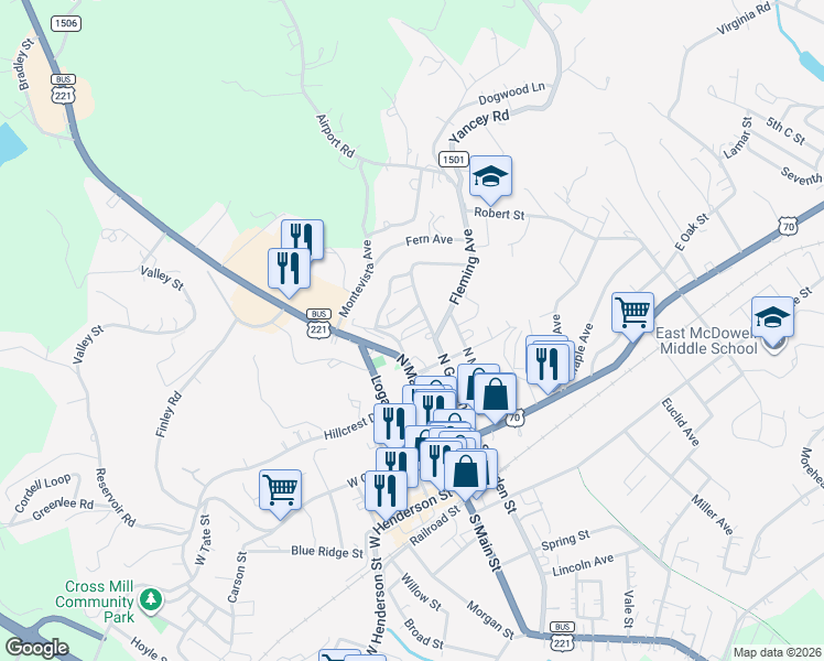 map of restaurants, bars, coffee shops, grocery stores, and more near 163 Viewpoint Drive in Marion