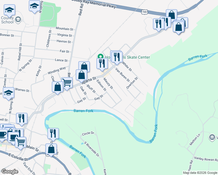 map of restaurants, bars, coffee shops, grocery stores, and more near 118 Mauzy St in McMinnville