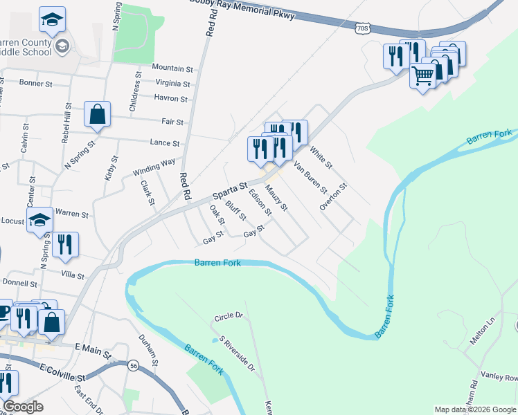 map of restaurants, bars, coffee shops, grocery stores, and more near 108 Edison Street in McMinnville