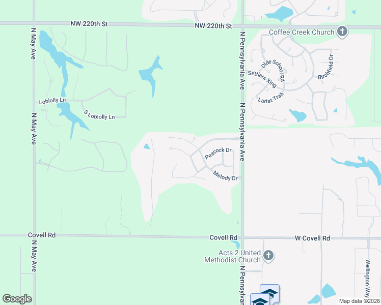 map of restaurants, bars, coffee shops, grocery stores, and more near 2291 Blue Jay Drive in Edmond