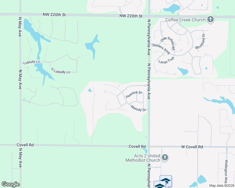 map of restaurants, bars, coffee shops, grocery stores, and more near 2291 Blue Jay Drive in Edmond