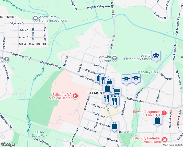 map of restaurants, bars, coffee shops, grocery stores, and more near 219 West Corriher Avenue in Salisbury