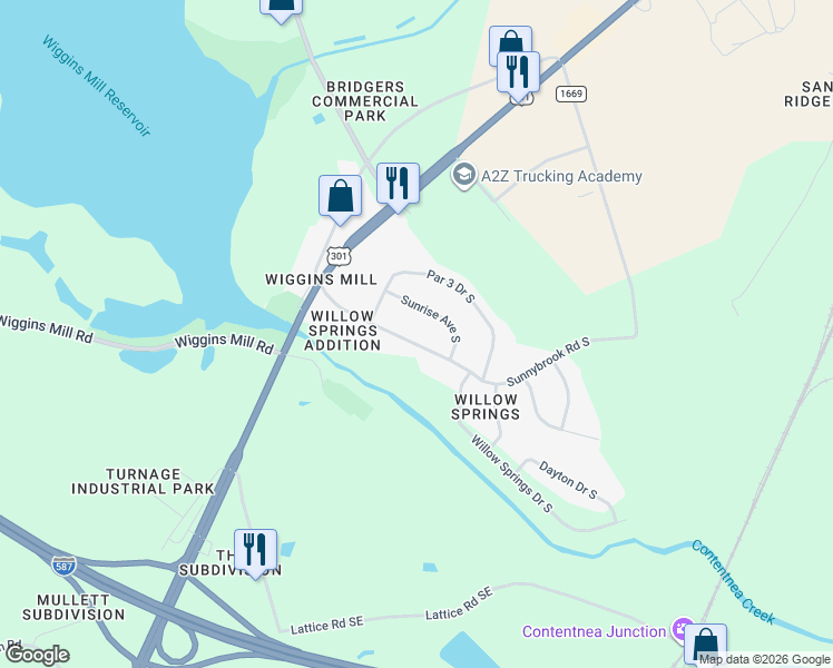 map of restaurants, bars, coffee shops, grocery stores, and more near 1111 Sunnybrook Rd S in Wilson