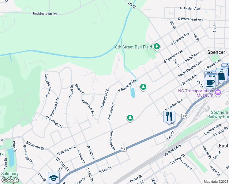 map of restaurants, bars, coffee shops, grocery stores, and more near 417 Seventeen Street in Spencer