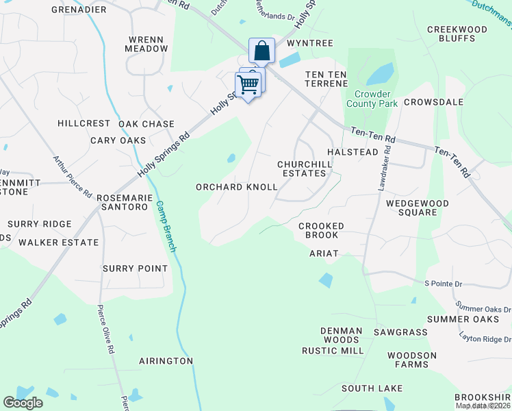map of restaurants, bars, coffee shops, grocery stores, and more near 6809 Orchard Knoll Drive in Apex