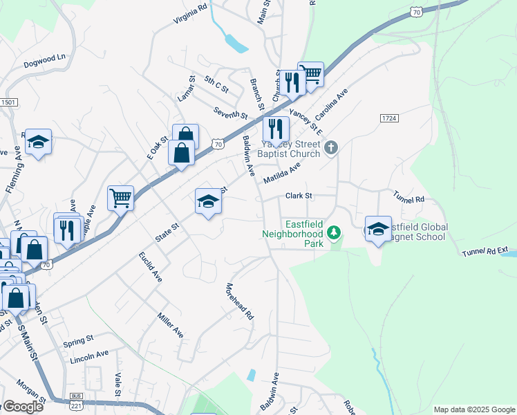 map of restaurants, bars, coffee shops, grocery stores, and more near 867 Baldwin Avenue in Marion