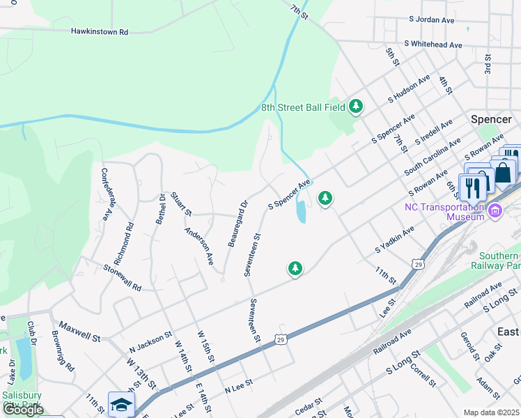 map of restaurants, bars, coffee shops, grocery stores, and more near 417 Seventeen Street in Spencer