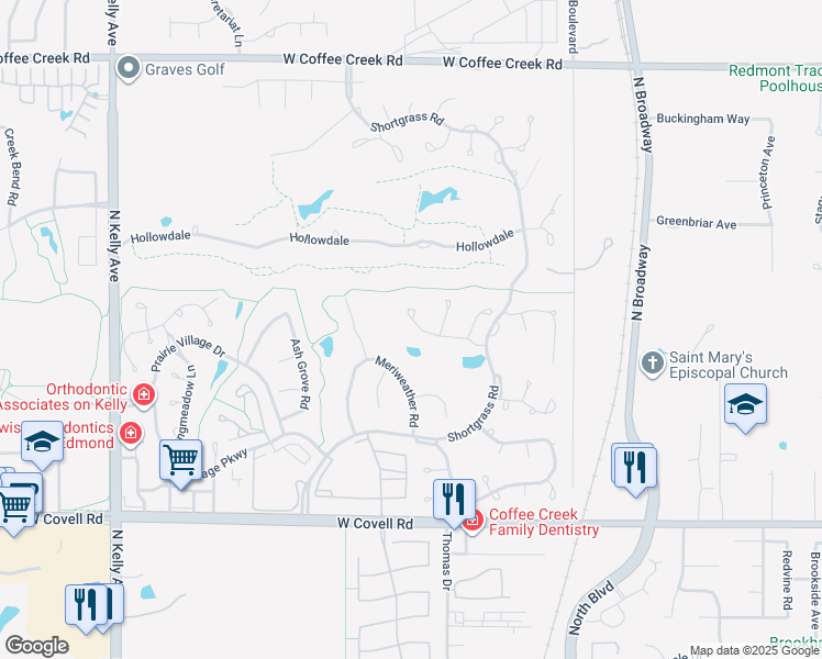 map of restaurants, bars, coffee shops, grocery stores, and more near 348 Heritage Green Road in Edmond