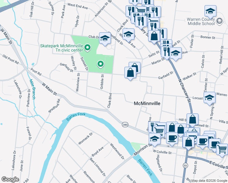 map of restaurants, bars, coffee shops, grocery stores, and more near 509 Clark Blvd in McMinnville