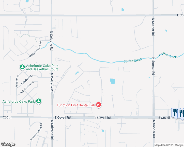 map of restaurants, bars, coffee shops, grocery stores, and more near 3408 Dornoch Drive in Edmond