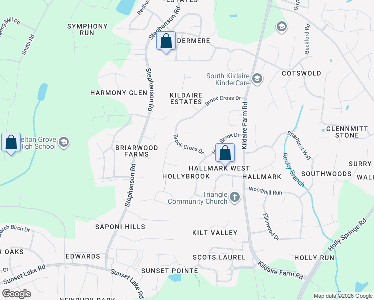 map of restaurants, bars, coffee shops, grocery stores, and more near 4029 Brook Cross Drive in Apex