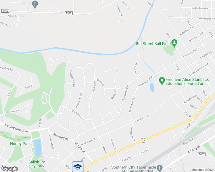 map of restaurants, bars, coffee shops, grocery stores, and more near 305 Stuart Street in Salisbury