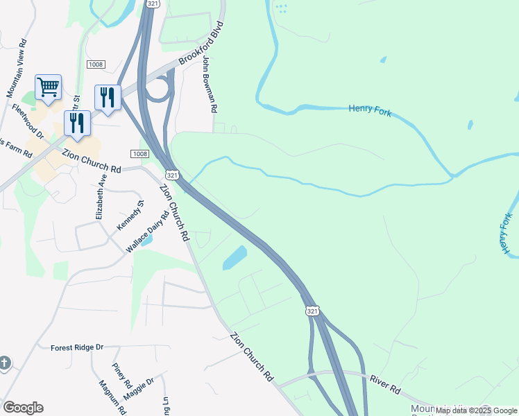 map of restaurants, bars, coffee shops, grocery stores, and more near 4600 Yoder Road in Hickory