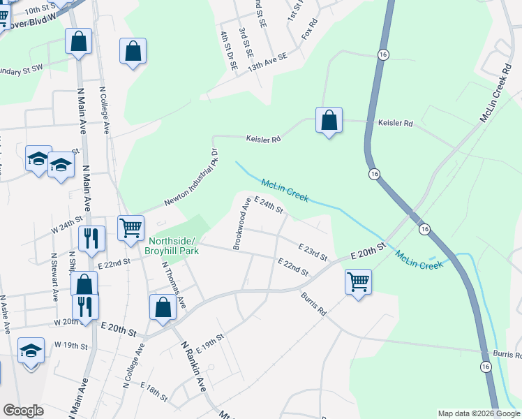 map of restaurants, bars, coffee shops, grocery stores, and more near 807 E 24th St in Newton