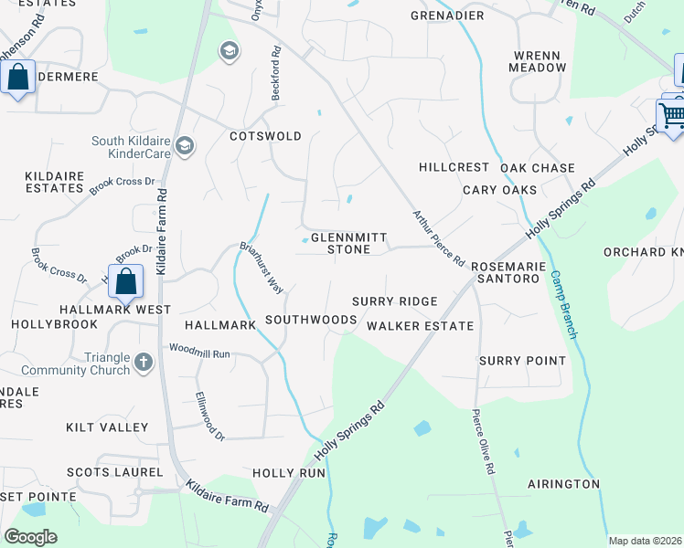 map of restaurants, bars, coffee shops, grocery stores, and more near 4424 Surry Ridge Circle in Apex