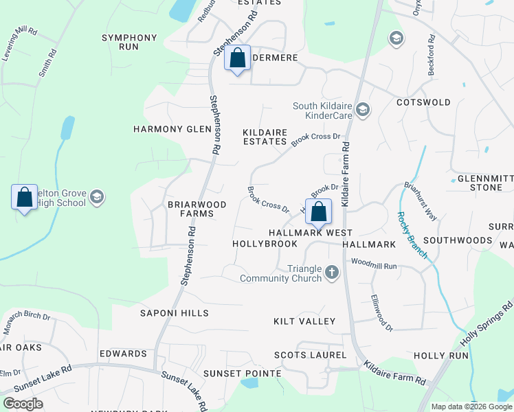 map of restaurants, bars, coffee shops, grocery stores, and more near 4029 Brook Cross Drive in Apex