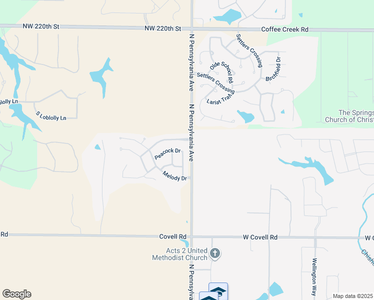 map of restaurants, bars, coffee shops, grocery stores, and more near 21290 River Lark Lane in Edmond