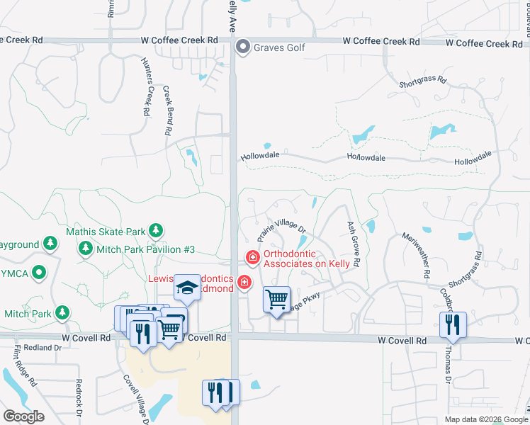 map of restaurants, bars, coffee shops, grocery stores, and more near 3198 Longmeadow in Edmond