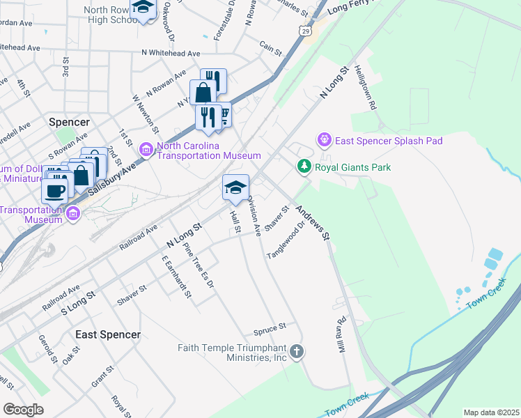 map of restaurants, bars, coffee shops, grocery stores, and more near 813 Leonard Road in Salisbury