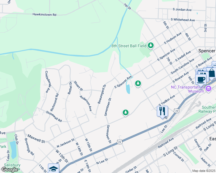map of restaurants, bars, coffee shops, grocery stores, and more near 15 Beauregard Drive in Spencer