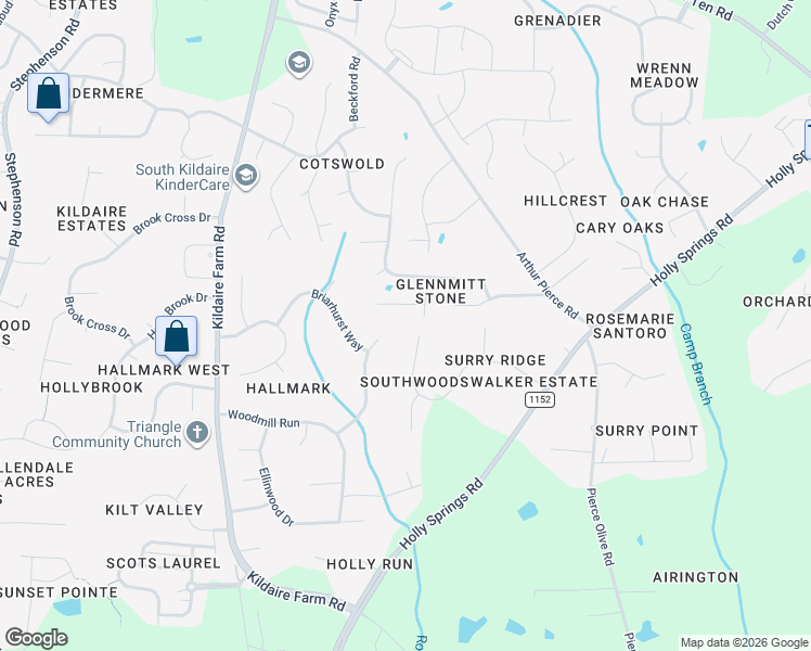 map of restaurants, bars, coffee shops, grocery stores, and more near 4424 Surry Ridge Circle in Apex