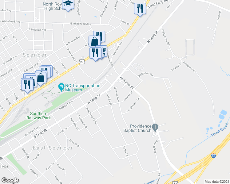 map of restaurants, bars, coffee shops, grocery stores, and more near 114 Division Avenue in Salisbury