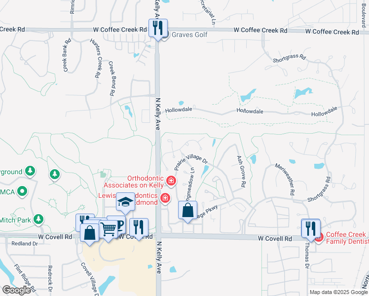 map of restaurants, bars, coffee shops, grocery stores, and more near 748 Dunes Circle in Edmond