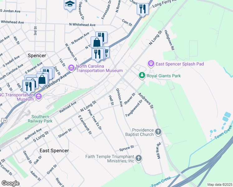 map of restaurants, bars, coffee shops, grocery stores, and more near 114 Division Avenue in Salisbury