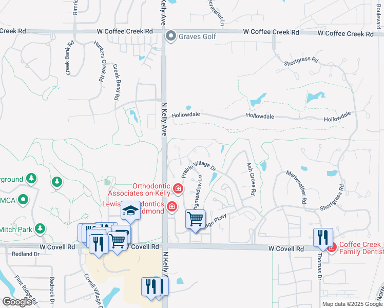 map of restaurants, bars, coffee shops, grocery stores, and more near 748 Dunes Circle in Edmond
