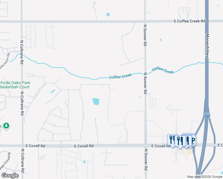 map of restaurants, bars, coffee shops, grocery stores, and more near 3341 Lakeshire Ridge Court in Edmond